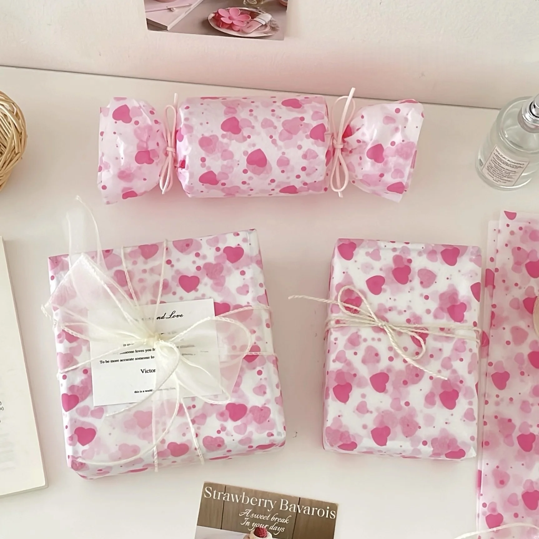 20 Sheets 50x35cm Love Heart Printing Tissue Paper For Gift Wrapping Wine Bottle Box Filling Decorating New Year Festival Gifts