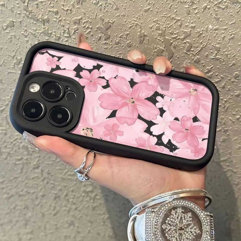 Полноэкранный противоударный чехол для телефона с розовым цветочным узором для iPhone 17 16 15 14 Pro Max 13 12 11 XS X XR 7 8 Plus 16e Cover