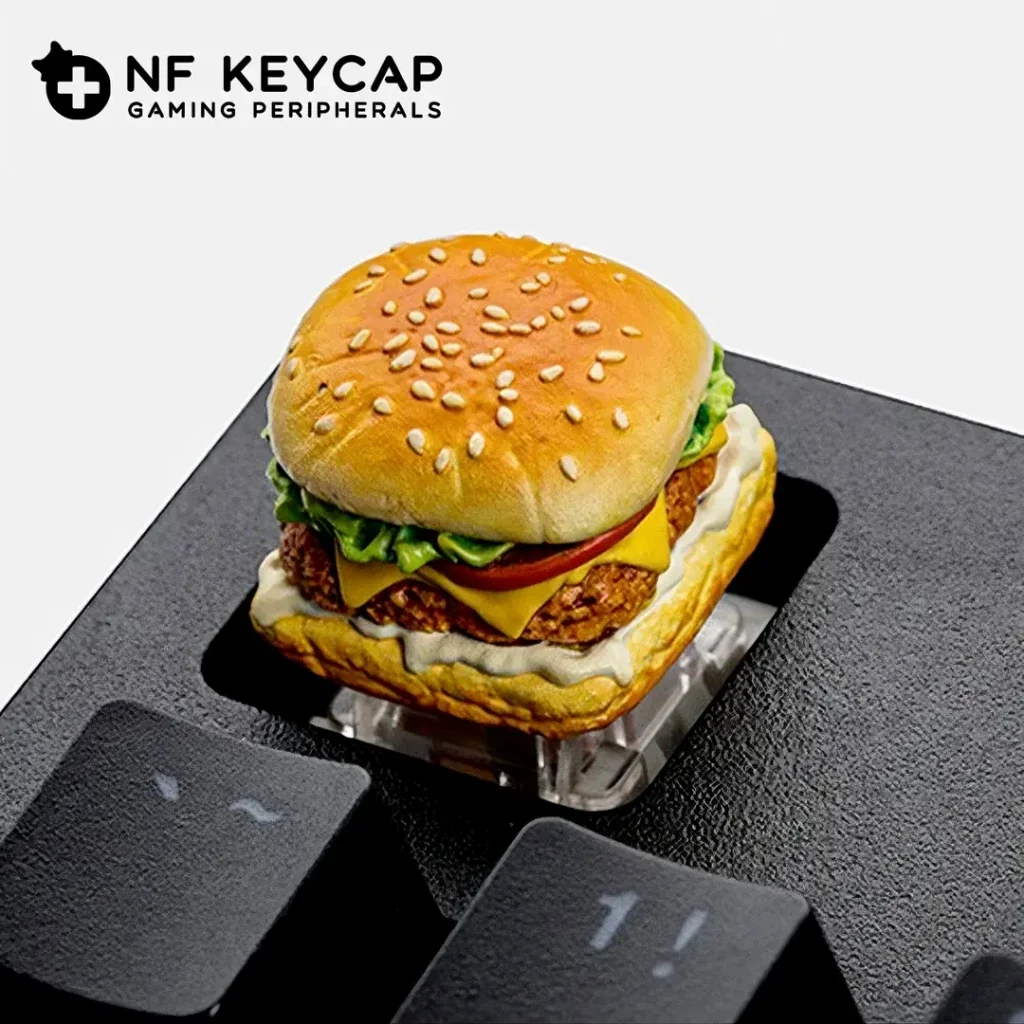 Burger & Fries Food Artisan Keycap - 3D Creative Resin Keycap for Custom Mechanical Keyboard, American Fast Food Novelty Key