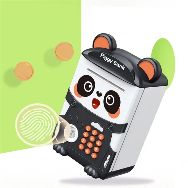 Simulation Panda tirelire mot de passe empreinte digitale dessin animé tirelire enfants jouets pièce de monnaie économie tirelire ATM 3 + garçons et filles cadeaux
