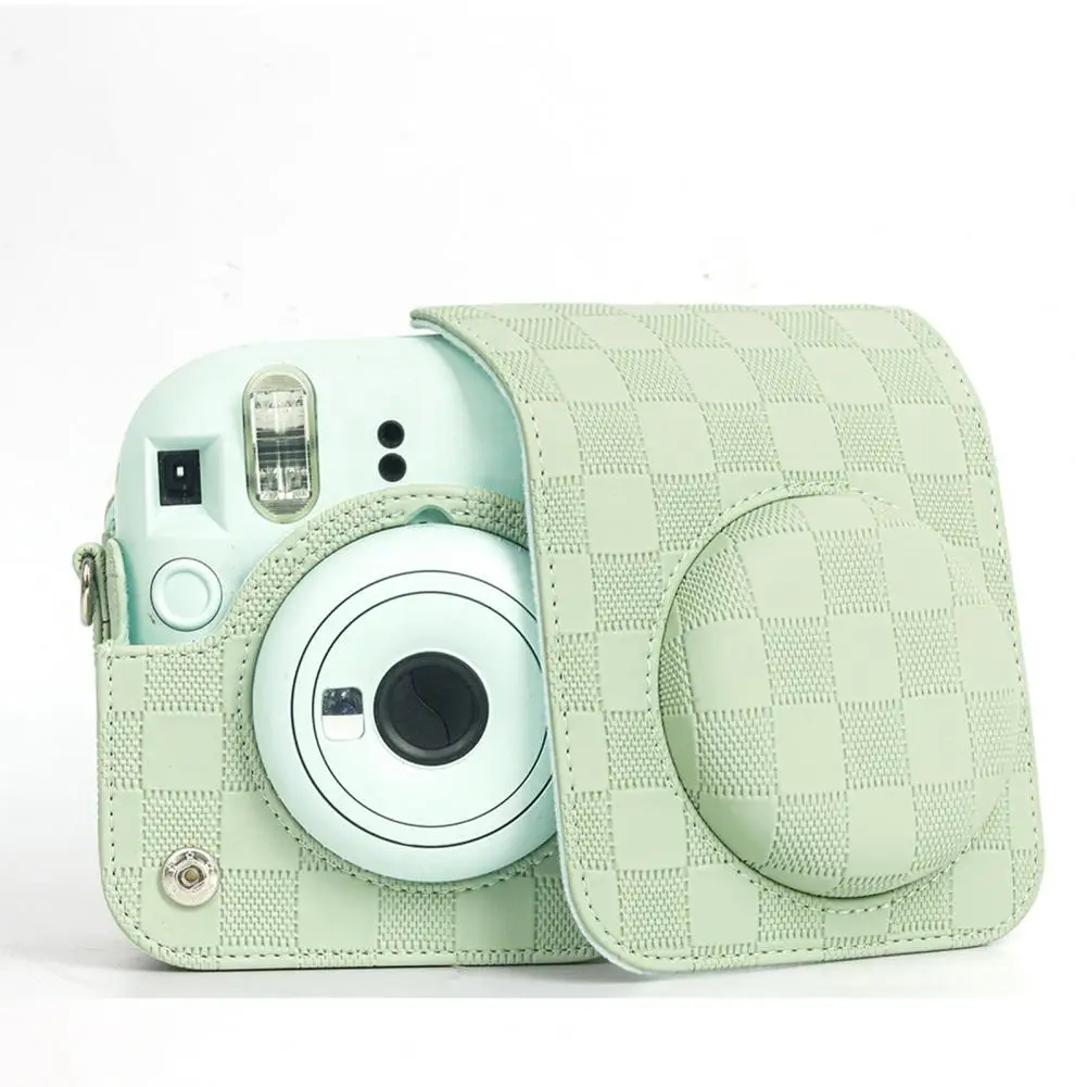 Faux Leather Camera Bag Checkerboard Design Shockproof Detachable Shoulder Strap Camera Bag Cameras Case for Polaroid Mini12