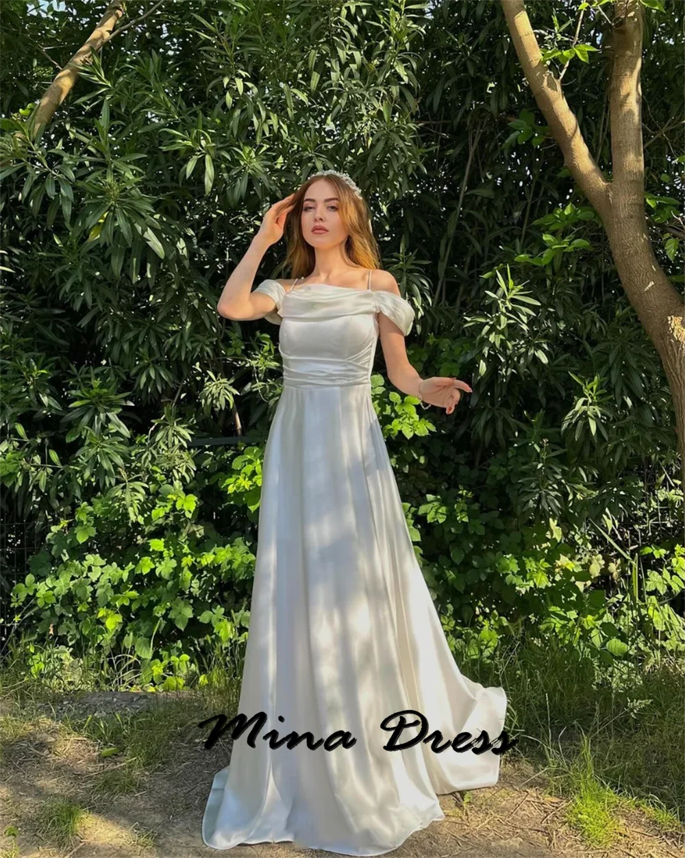 Mina Customized Spaghetti Straps Elegant Party Dresses 2024 for Wedding Guest Dress Women One Shoulder Backless Pleated Evening