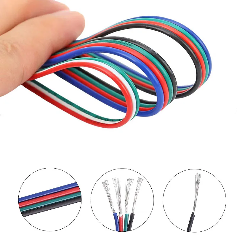 20awg 22awg 2 3 4 Pin RGB Cable with Spool for 5050 3528 LED Strip Extension Cable with 6 RGB LED Strip Connectors