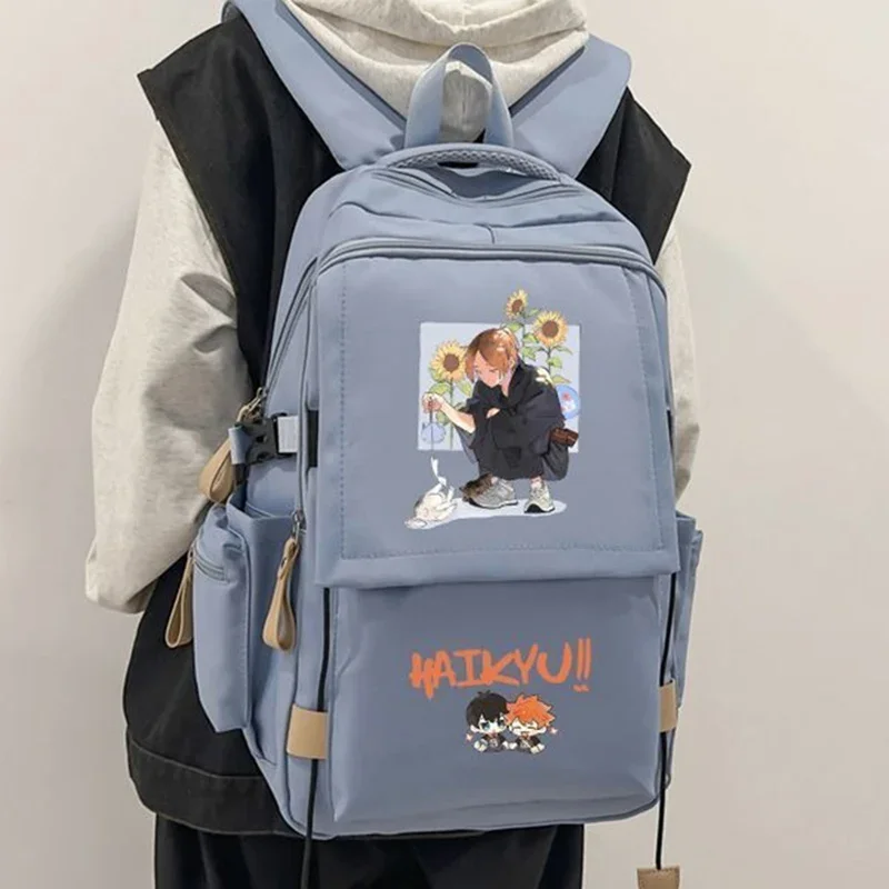 Breathable mesh, 20×46×29cm Black White Red Blue, Haikyuu, Student Kids Teens School Bags, Anime Backpacks Girls Boys