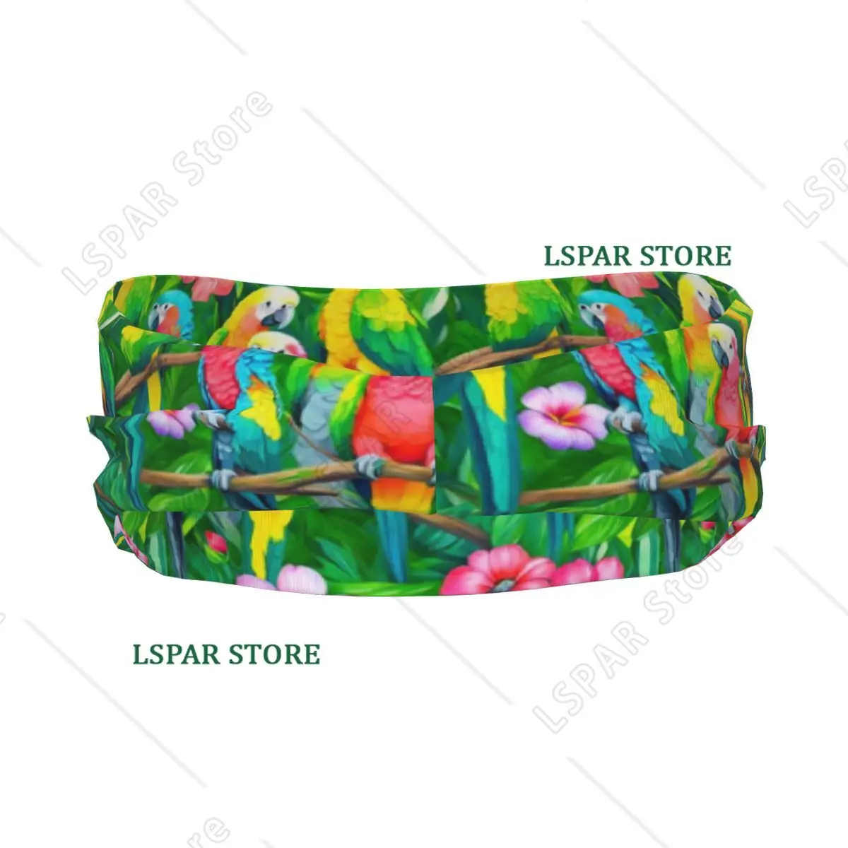 Headband Sports Yoga Fitness Stretch Sweatband Hair Band Elasticity Headband Tropical Parrot And Flowers Illustration