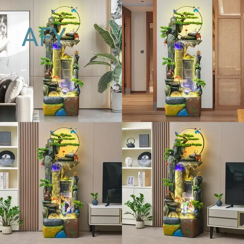 Rock Fountain Waterfall Landscape Circulating Water Decor for Office Living Room Fish Pond Feng Shui Wheel Floor Standing