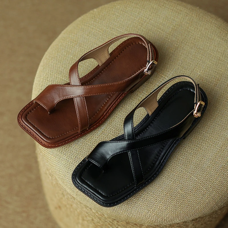Women's Retro Low Heeled Shoes Fashion Solid Color Clip Toe Sandals Casual Minimal Daily Commute Ladies Sandalias