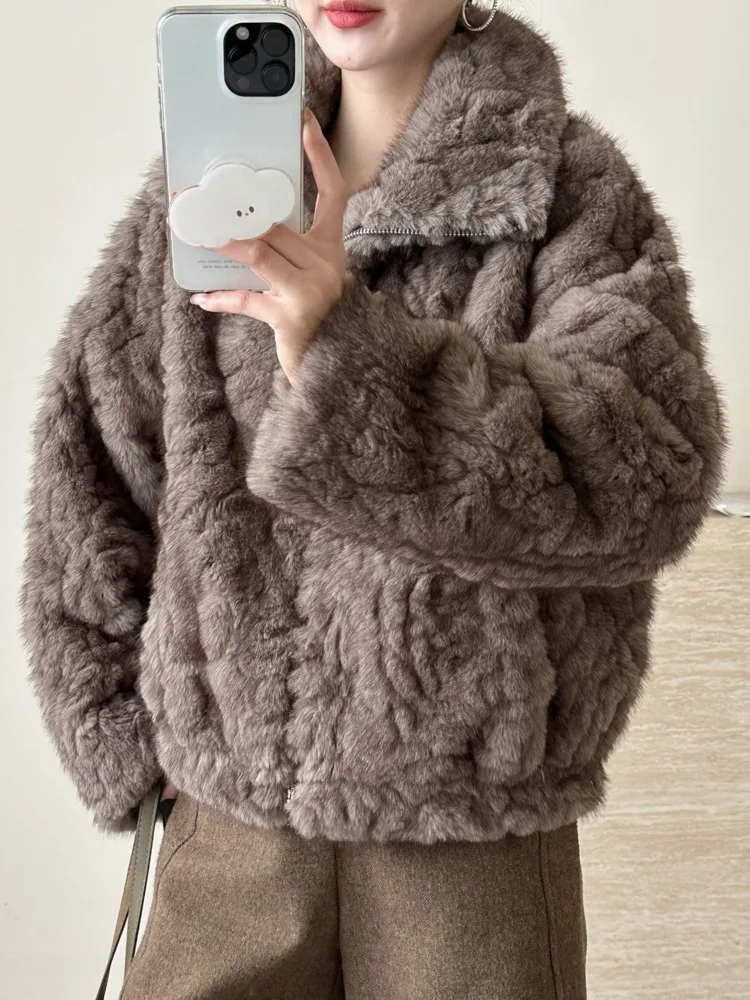 سترة نسائية دافئة من الفرو الصناعي من ZMEENNA معطف شتوي خارجي غير رسمي بياقة عالية وسحاب علوي تصميم فضفاض مناسب موضة ZM4545 #5