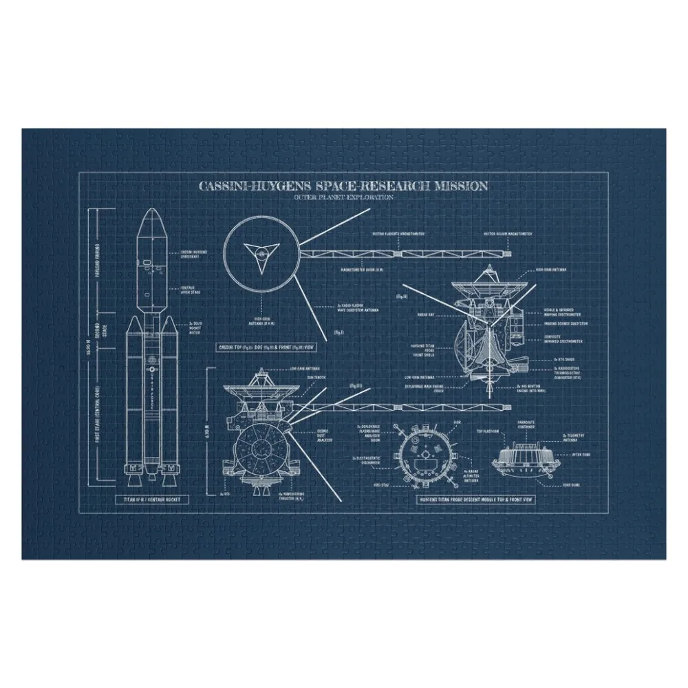 Cassini-Huygens Space-Research Mission. Outer Planet Exploration (Navy Blueprint) Jigsaw Puzzle Anime Customized Photo Puzzle