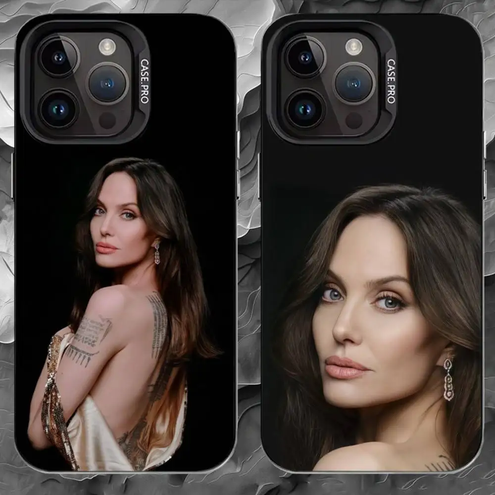

A-Angelina Jolie Phone Case For iPhone 17 16 15 14 13 12 11 Pro Max Plus Silver Matte Black Cover