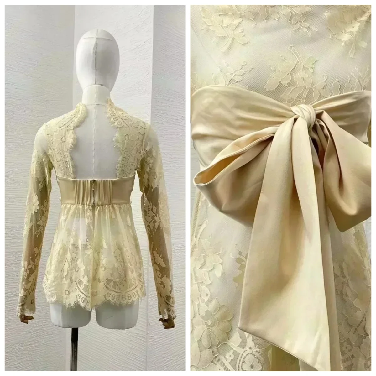 

Новая винтажная кружевная облегающая блузка с длинными рукавами и открытой спиной, прозрачная женская блузка Topsparty