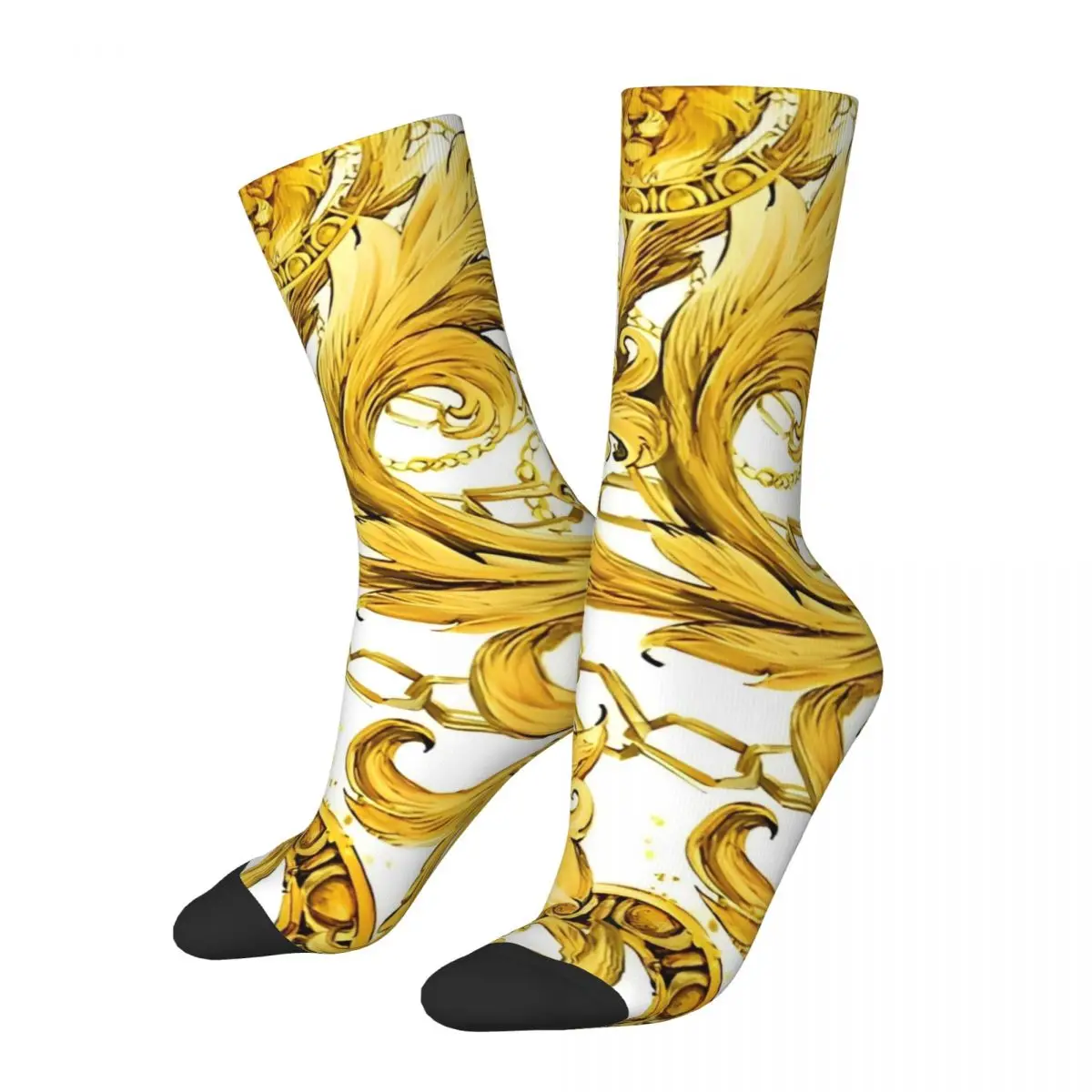 Luxury Golden Lion Flower Pattern Stockings Men Baroque Socks Warm Soft Trendy Socks Autumn Skateboard Non-Slip Pattern Socks