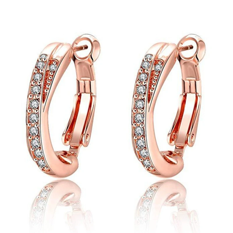 2026 Fashion New Design 14k Rose Gold Double Cross-Set Diamond Ladies Earrings - Daily Fashion Versatile Jewelry Birthday Gift