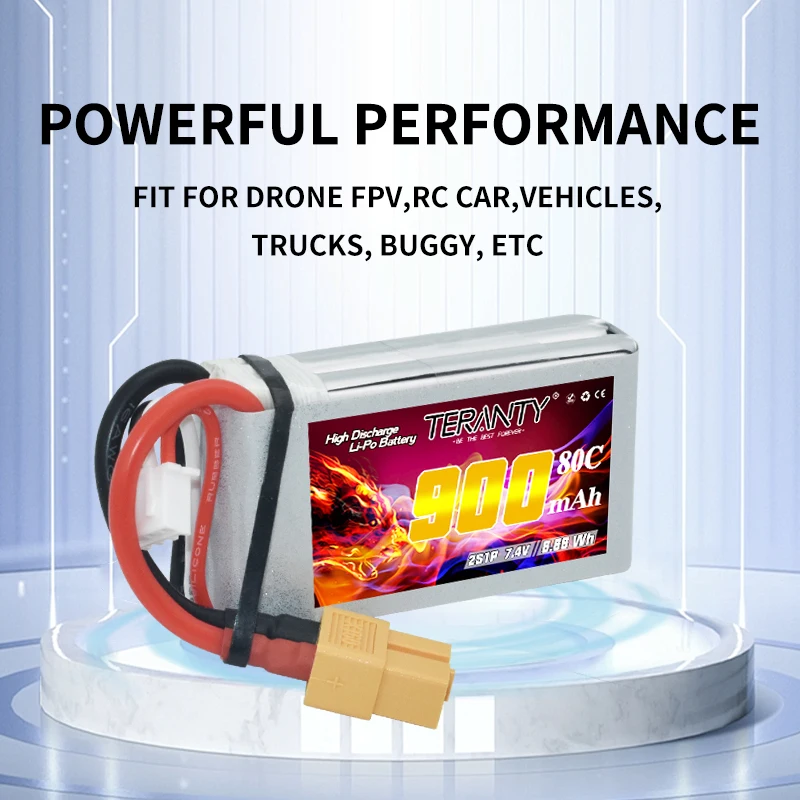 TERANTY 900mAh 2S 7.4V 80C/160C Lipo Battery Indoor Remote Control Crossing Machine FPV Small Four Axis Lithium Battery