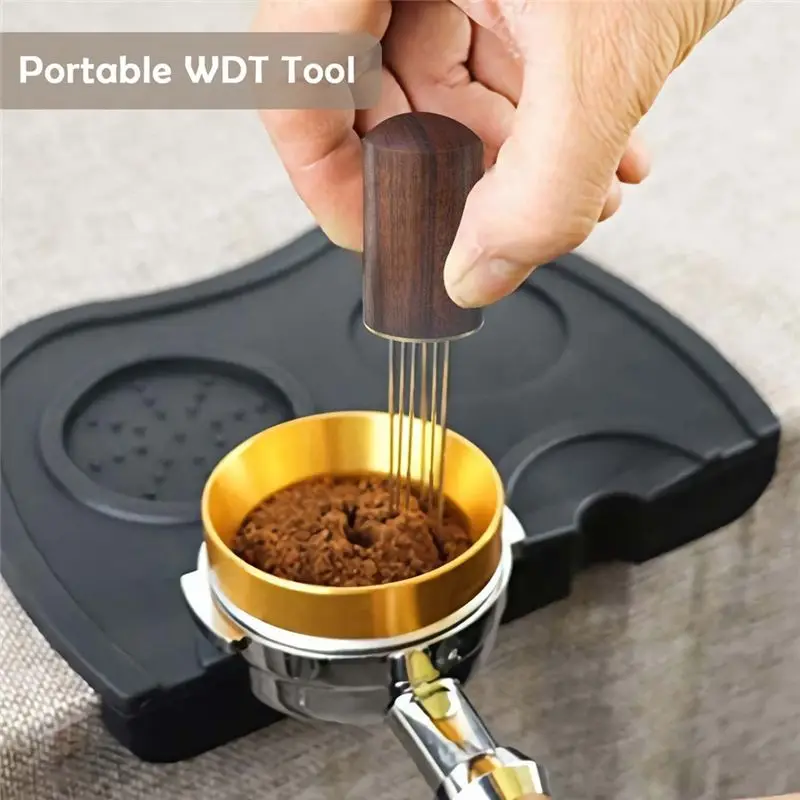 DT34 Espresso Distribution Stirrer Tool, 6 Needles Espresso Coffee Stirrer Espresso Needle Distributor with Latte Pen