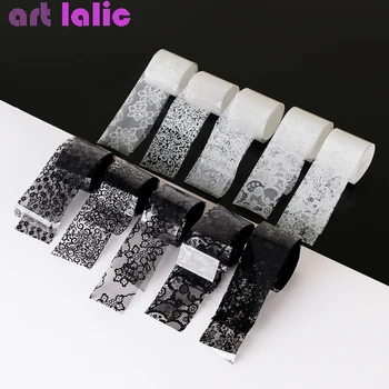 10 rollen 2,5*60 cm Neue Schwarz Weiß Spitze Transfer Folie Nail art Sexy Volle Wraps Blume Kleber klebstoff DIY Maniküre Styling Werkzeuge