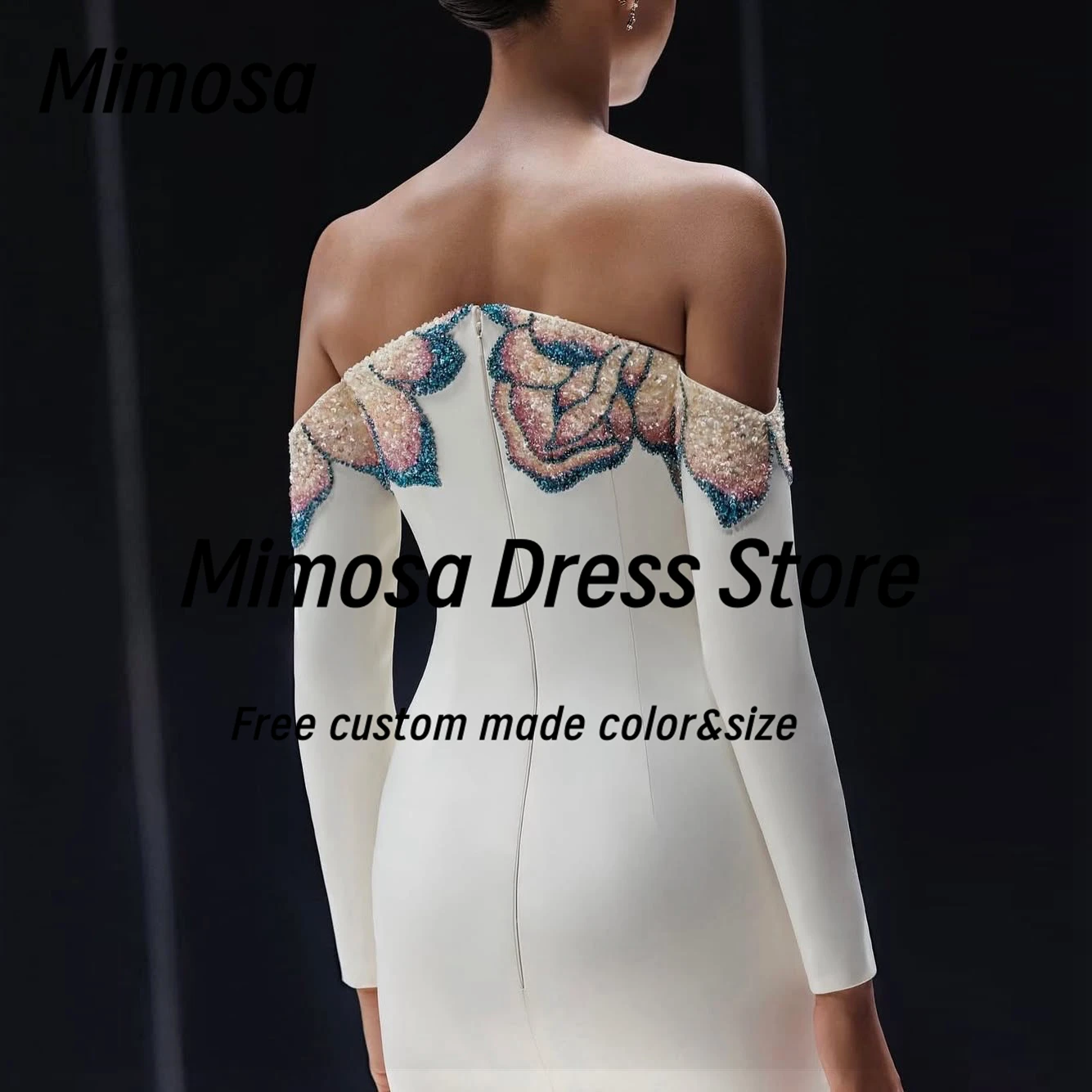 Mimosa Long Sleeves Prom Dresses 2025 Colorful Beading Strapless Evening Party Dress Zipper Back Robe De Soirée Customized