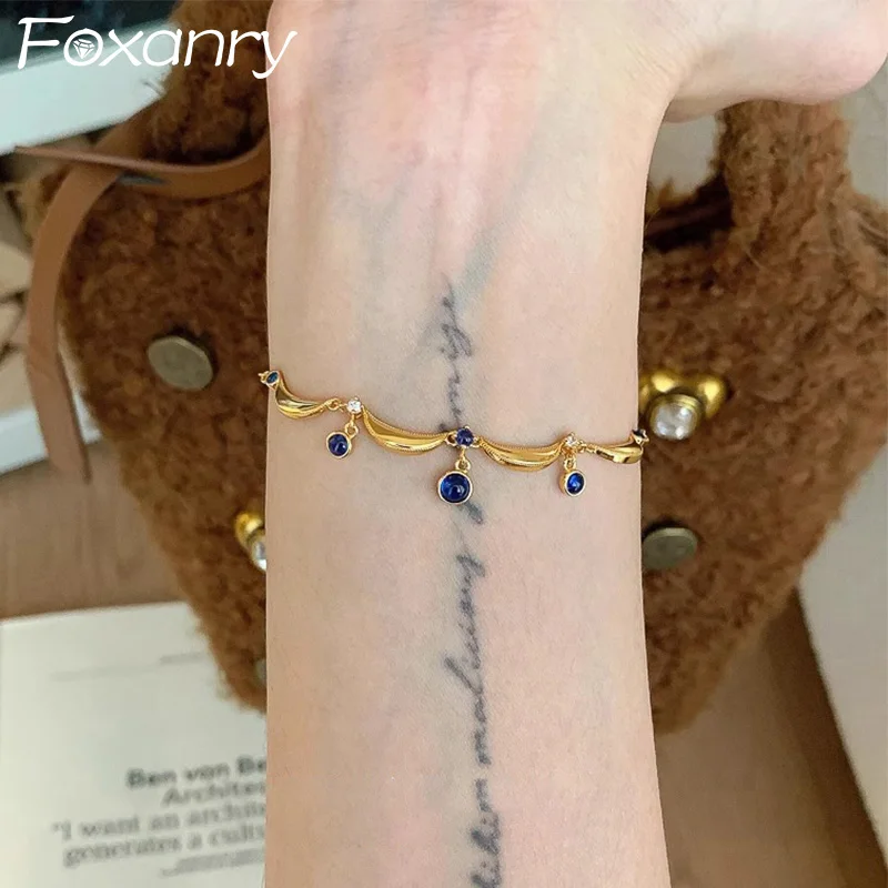 פוקסנרי צבע זהב זהב טיפה כחול צמידי זיגוג לנשים בנות צרפתית הבציר אופנה חדשה אלגנטי יום השנה פשוט תכשיטים מתנות