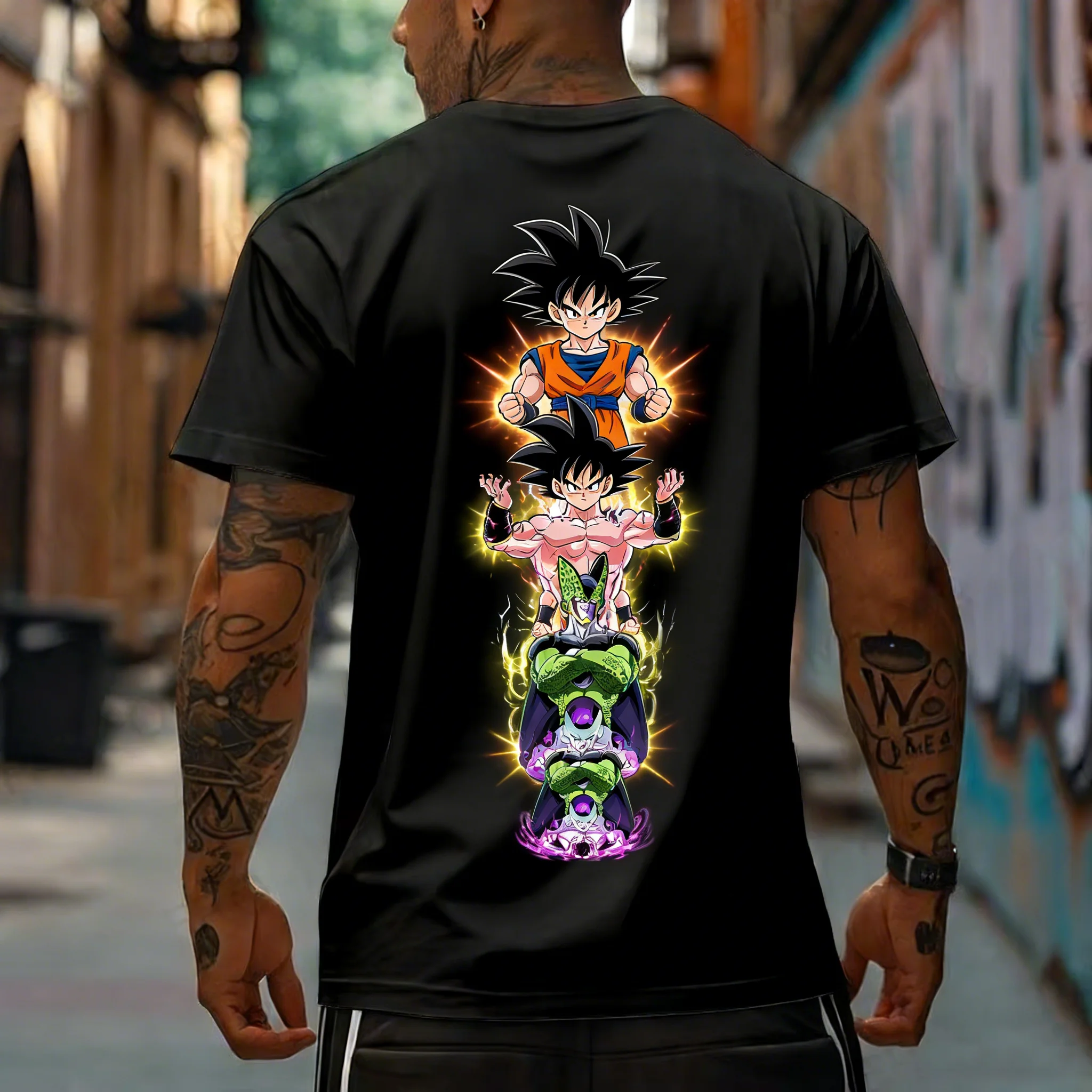 

Summer Bandai Hot Anime Style Retro T-shirt for Men To Anime As The Theme of Children and Adults Short Sleeve Punk Leisure Trend