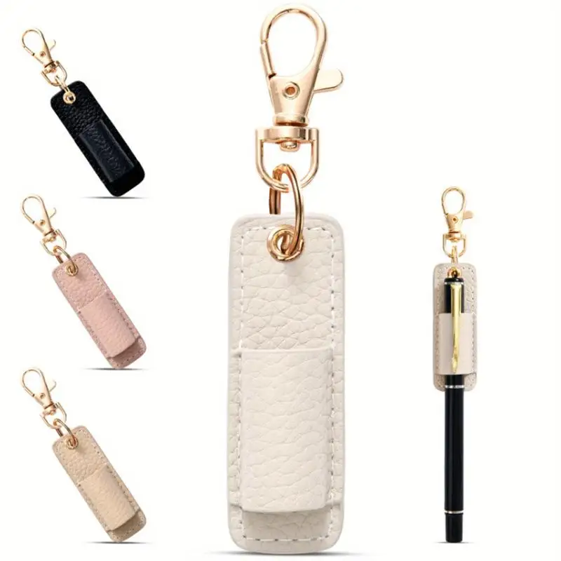 ۞ PU Leather Mini Pen Holder Nurse Pen Clip Portable Keychain Compact Leather Pen Holder Office Pen Storage Clip