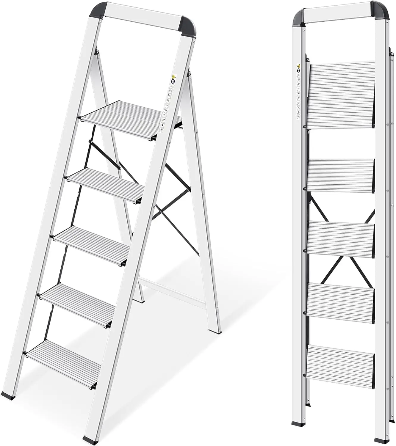 5 Step Ladder, Lightweight Step Stool with Non-Skid Pedals, Handrail, Foldable Step Ladder for Kitchen, Garage, Home