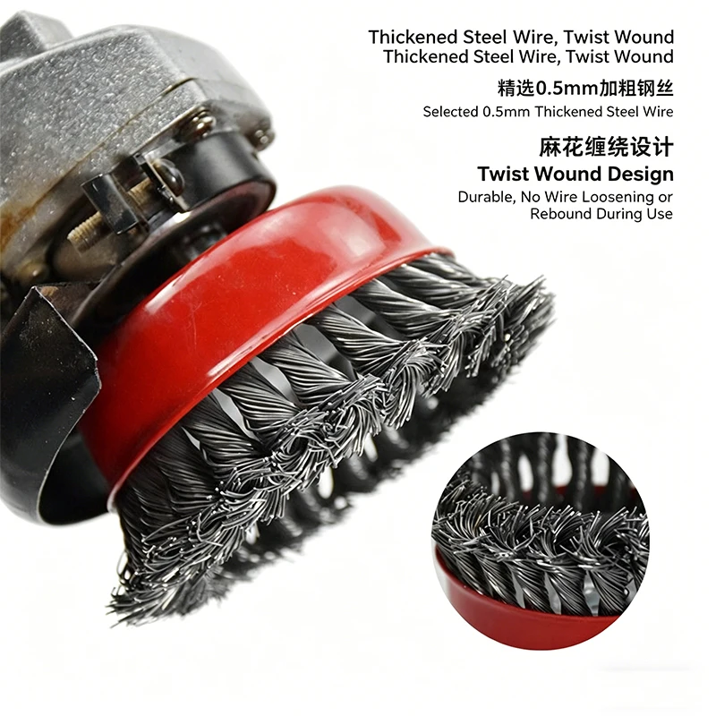 M10 3 Inch 100mm Twisted Cup Wire Wheel Brush for Angle Grinder - Metal Rust Removal Polishing Tool 1PC