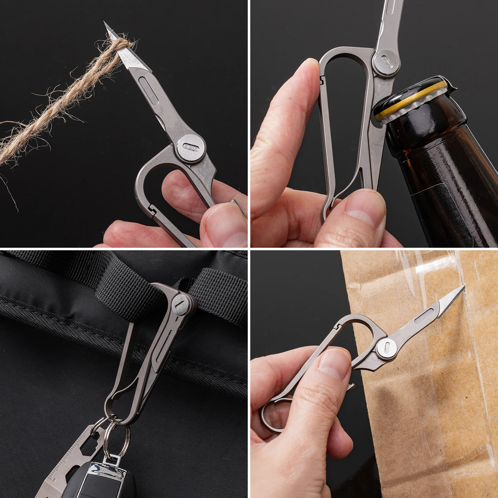 Unboxing Titanium Keychain Multifunction Carbiner Car Key Chain Knife Buckle EDC Outdoor Key Ring Holder for Christmas Day Gift