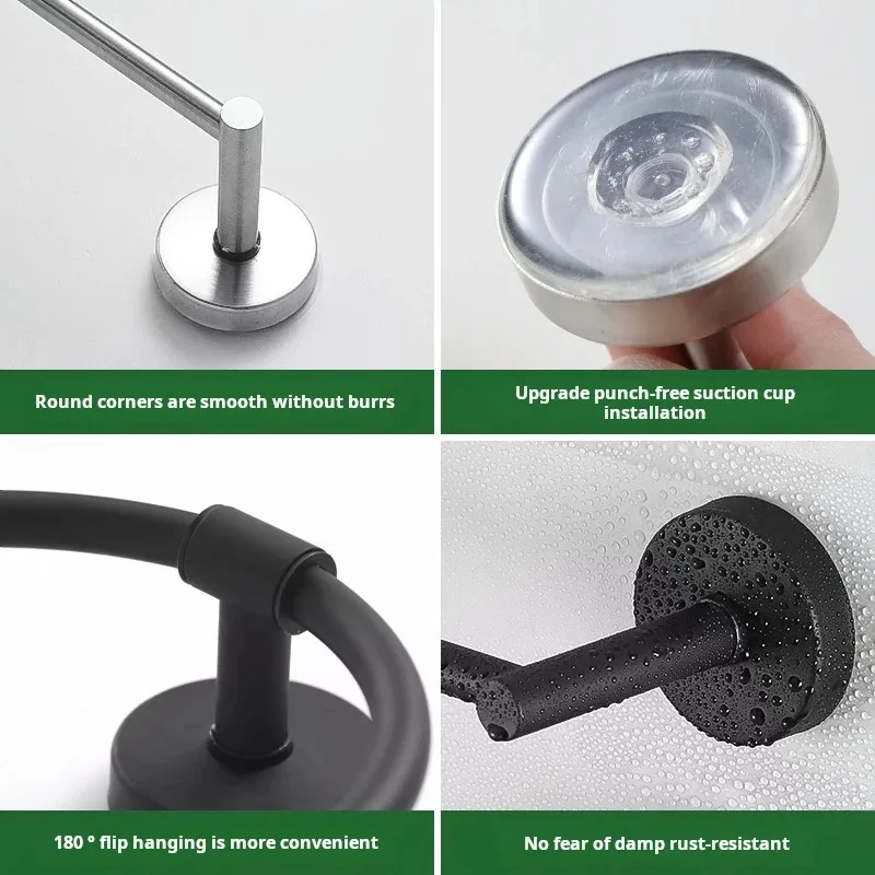 4-piece Stainless Steel Suction Cup Towel Bar Set No Drill Wall Mounted Towel Rack Towel Organizer Holder Punch-free