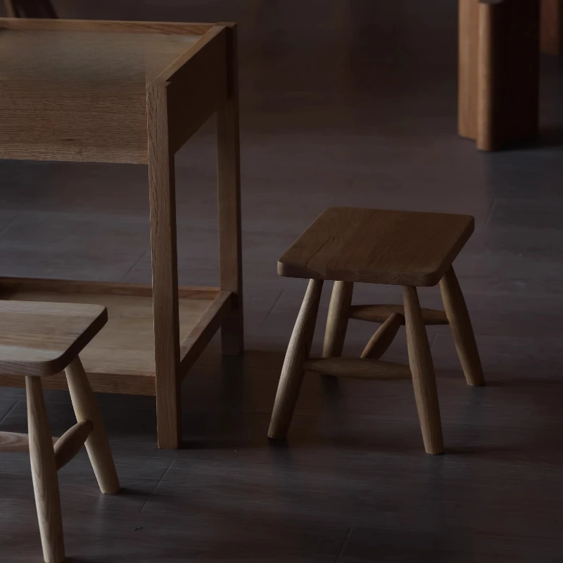 Wood Single Chair, Entryway Shoe Stool, Wabi-Sabi Solid Wood Furniture, Small Living Room Seat
