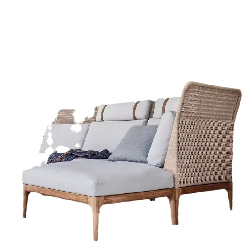 Outdoor rattan sofa solid wood courtyard villa garden rain protection sun protection open-air balcony model room leisure