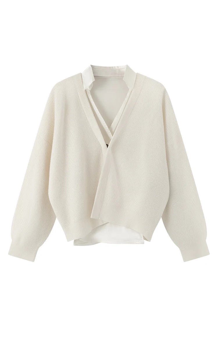 BD4521254 Damen Woll-Cardigan Pullover Seidenhemd Mehrlagig V-Ausschnitt Offen Vorne Langarm Strickoberteil Herbst Winter Alltag – Detail 16