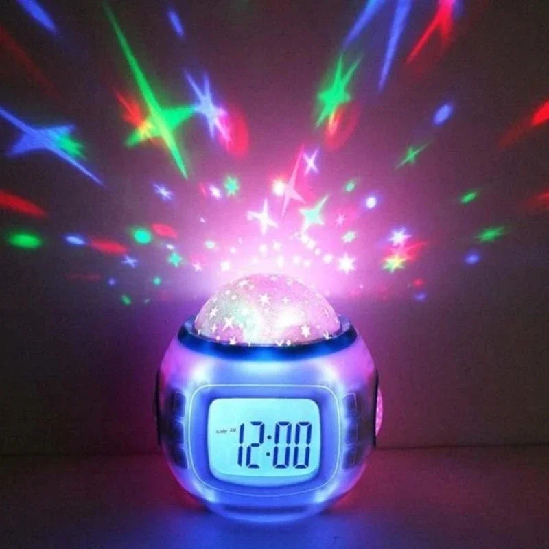 Digital Alarm Clock Snooze Starry Star Glowing Alarm Clock  Children Baby Room Calendar Thermometer Night Light Projector