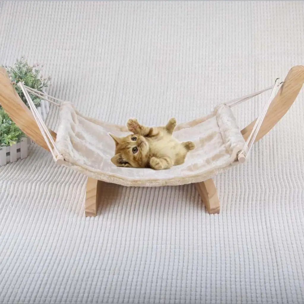 

Cat Hammock Wooden Hanging Cat Suspension Nest Bed Pet Supplies Toys, 70 x 35 x 35cm, Beige