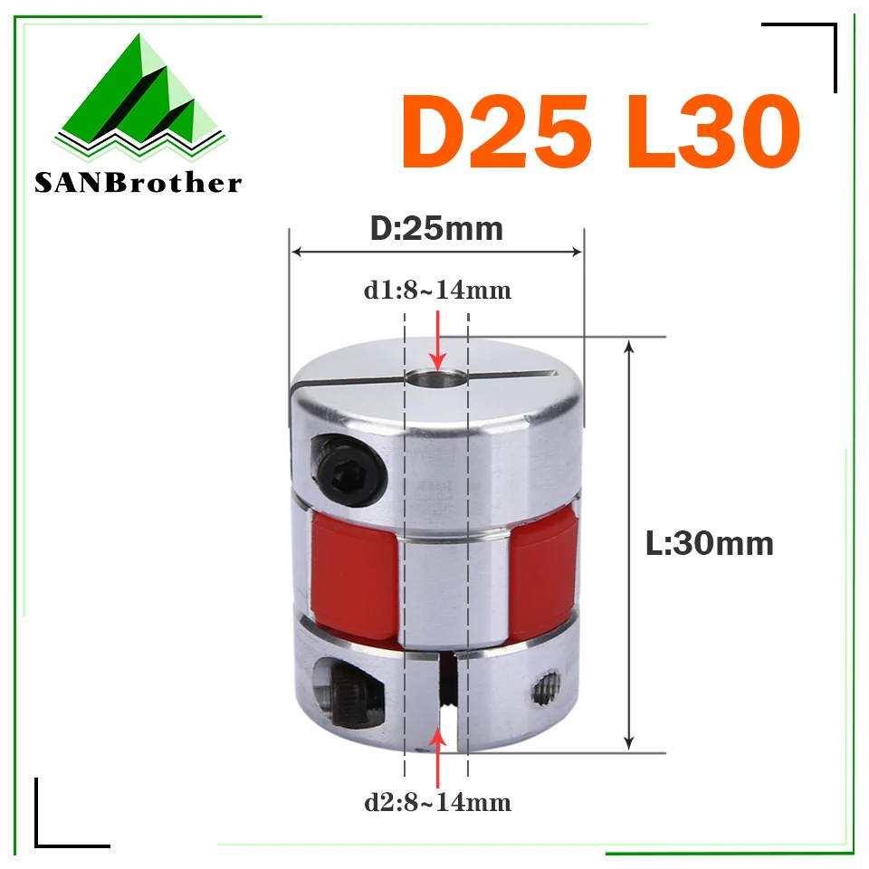 

BW D25L30 Three jaws coupler D25 L30 aluminum plum flexible spider coupling motor red rubber pad 6 6.35 8 10mm V-CORE 3 5X8