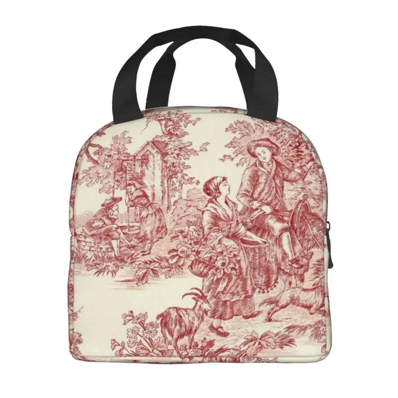 French Country Toile De Jouy Resuable Lunch Boxes for Waterproof Motifs Cooler Thermal Food Insulated Lunch Bag Office Work