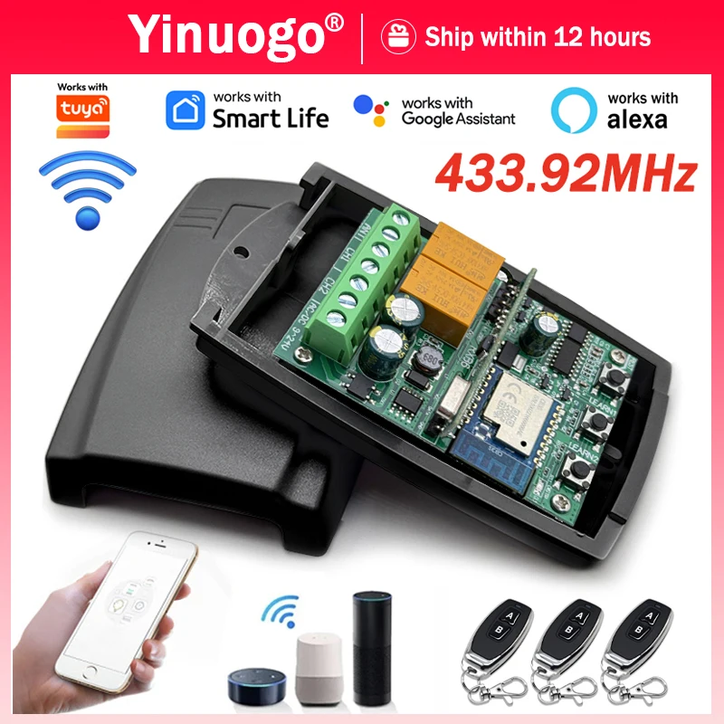 

Universal 433MHz 433.92MHz Garage Door Remote Control Receiver Works With Tuya Wifi Smart Switch Module 2CH 10A Gate Controller