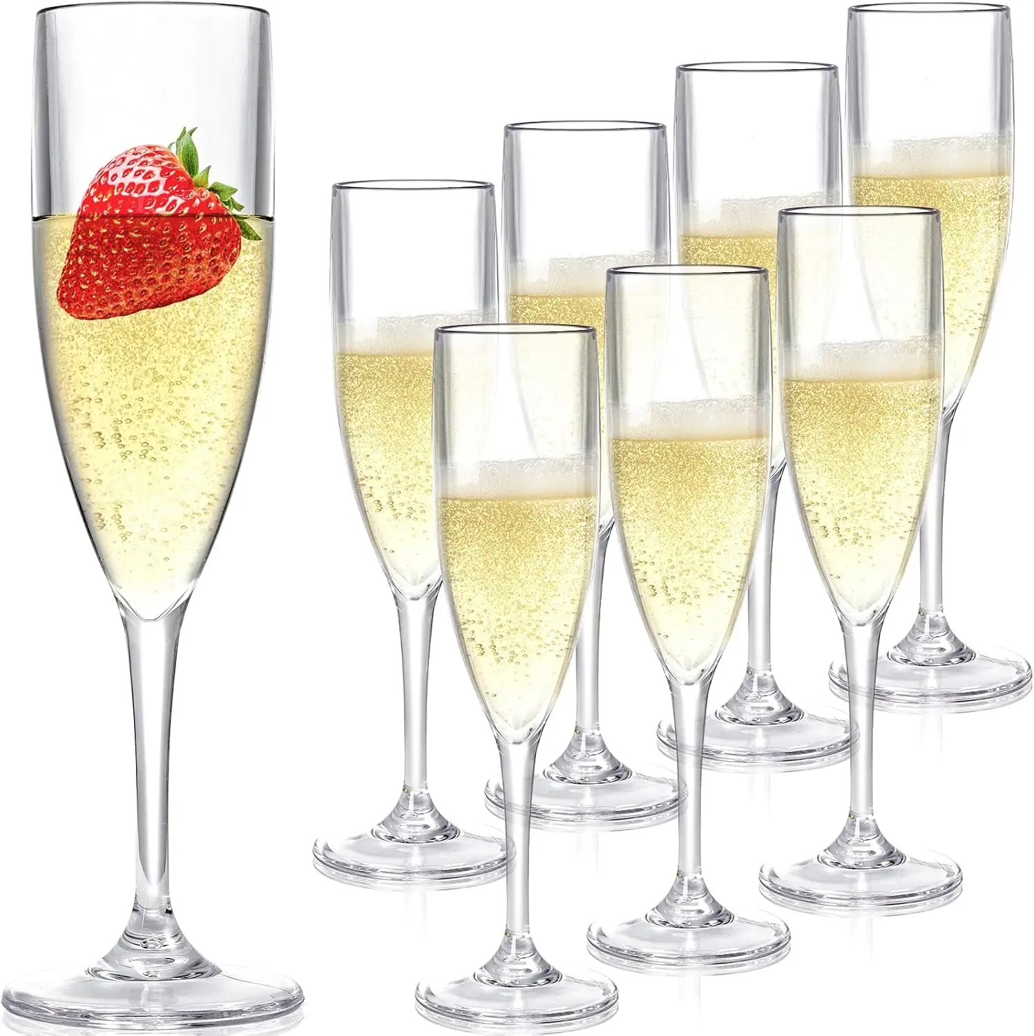 

8 Pack Acrylic Champagne Flutes, 6 Oz Unbreakable Stemmed Coupes for Wedding, Party, Bar