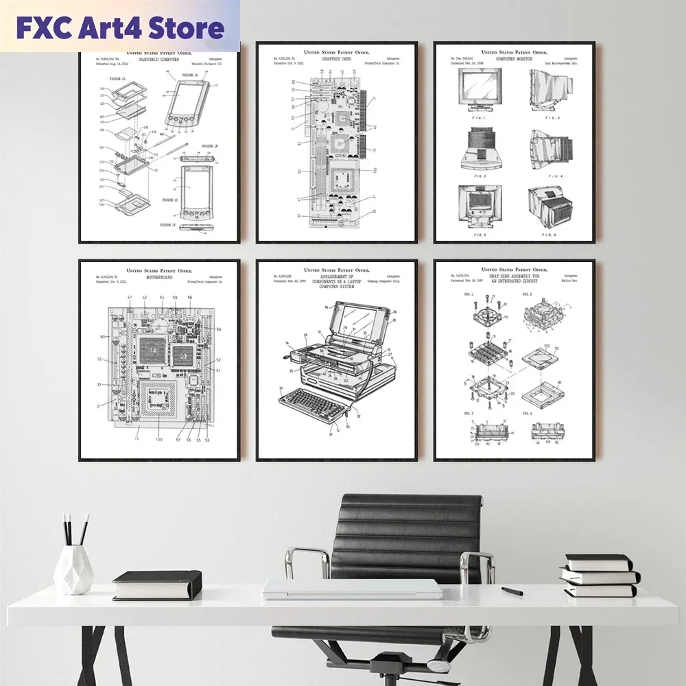 Frameless Computers and Electronics Patent Poster Technical Art Print Computer Gaming Room Wall Art Canvas Paitning Decor Gifts