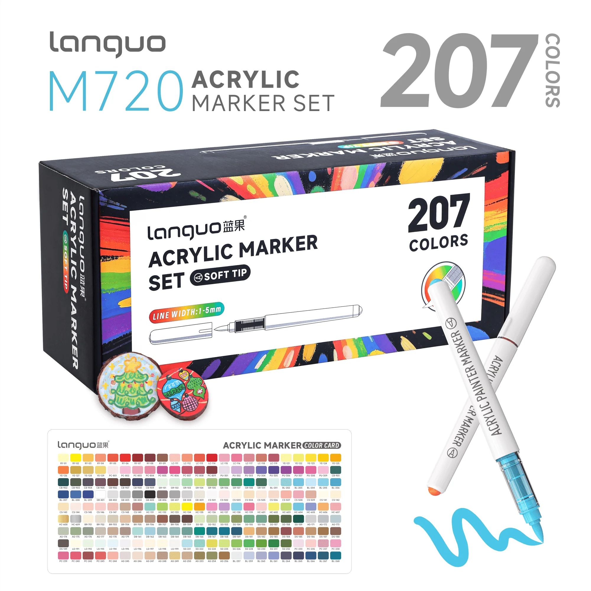 207-color acrylic paint markers, water-based acrylic pen set with brush tip, suitable for painting on wood, glass, paper