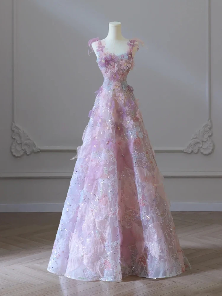 Vestido De quinceañera con tirantes finos, traje Floral De princesa con apliques De encaje, talla grande, hecho a medida, 2023