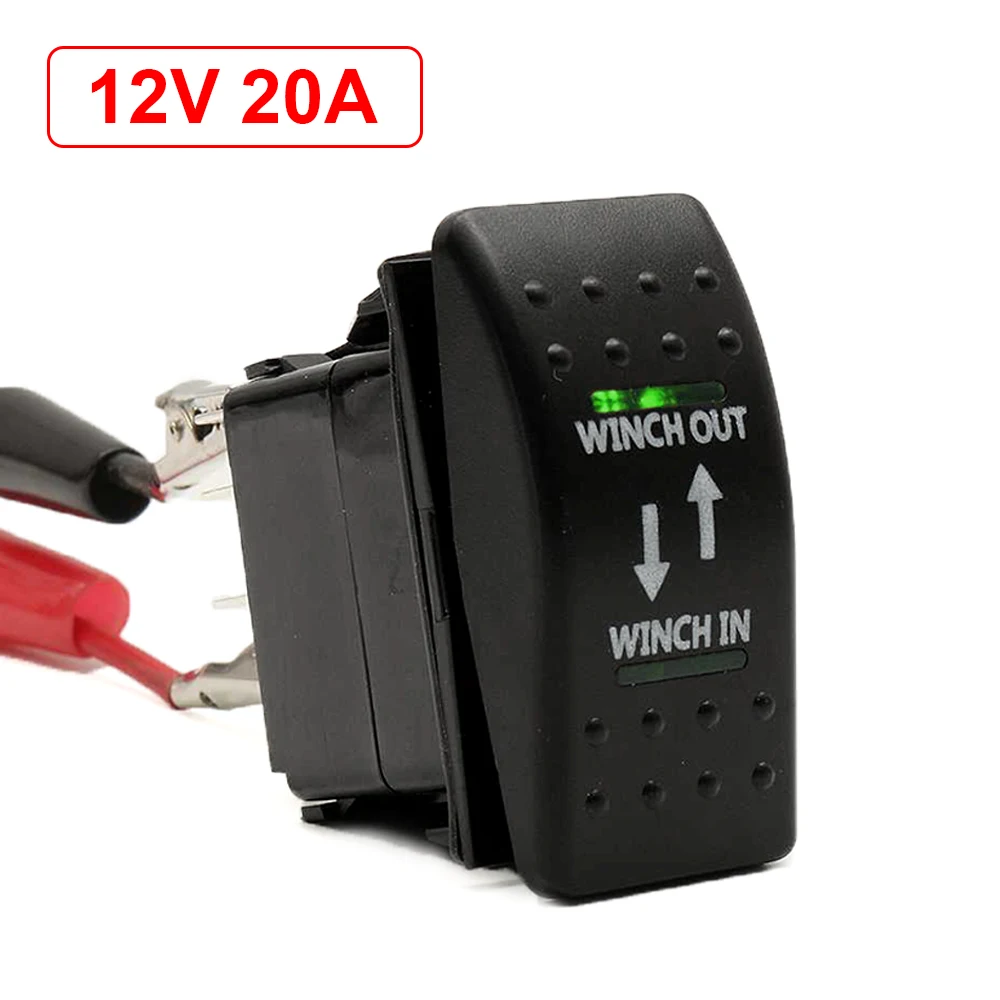 

12V 20A 7-Pin Winch In Winch Out (ON)-OFF-(ON) Rocker Switch Momentary LED 7-Pin Universal For All Cars