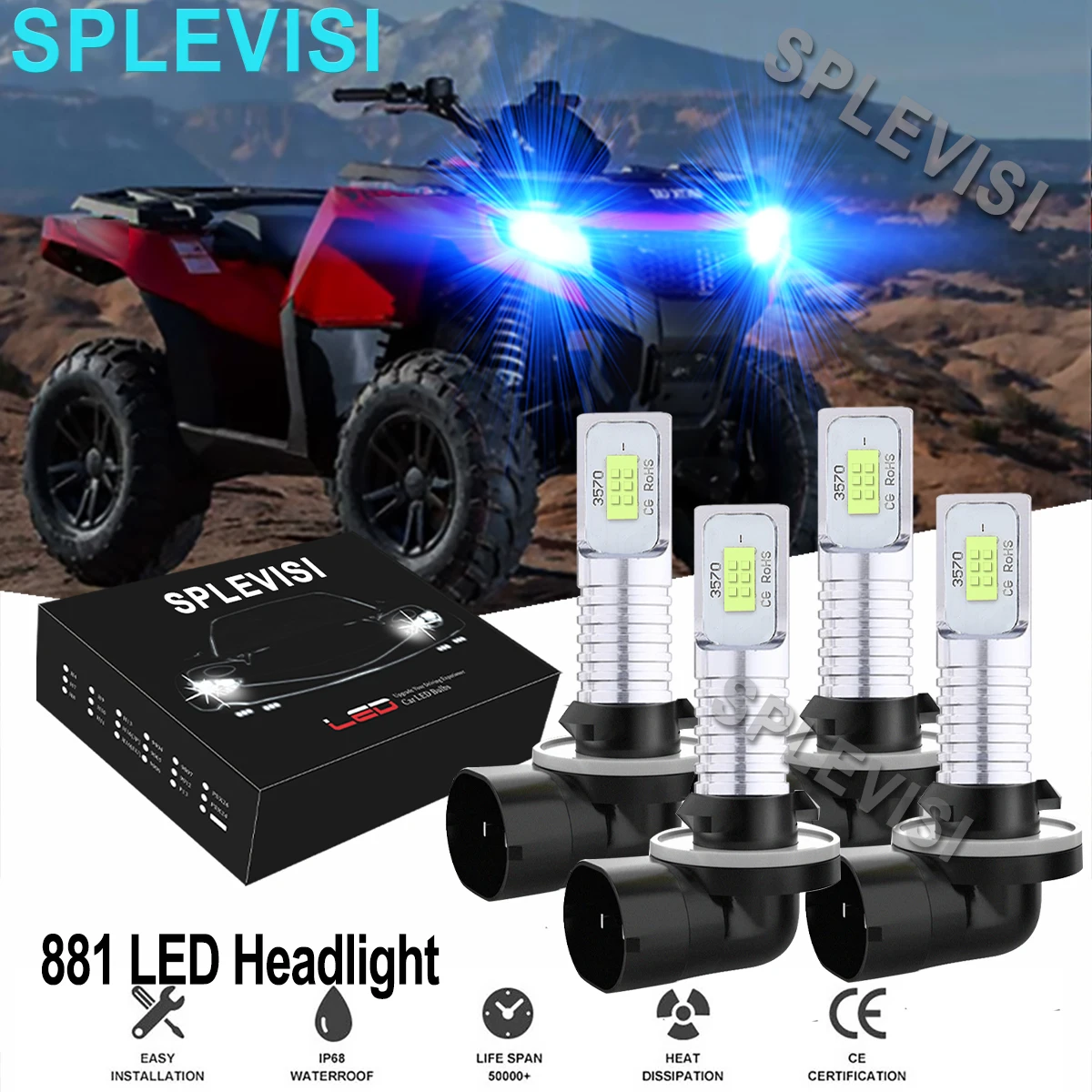 

4x 140W 8000K Ice Blue LED Headlight Bulbs Kit For ARCTIC CAT 400 500 650 700 HIGH LOW BEAM