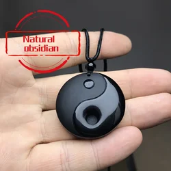 1pc Obsidian Yin Yang Tai Chi Pendant Necklace For Men