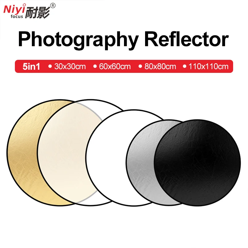 5in1 runder Fotografie-Reflektor Silber Gold durchscheinend schwarz weiß Reflektorhalter Reflexion 30 cm 60 cm 80 cm 110 cm Licht