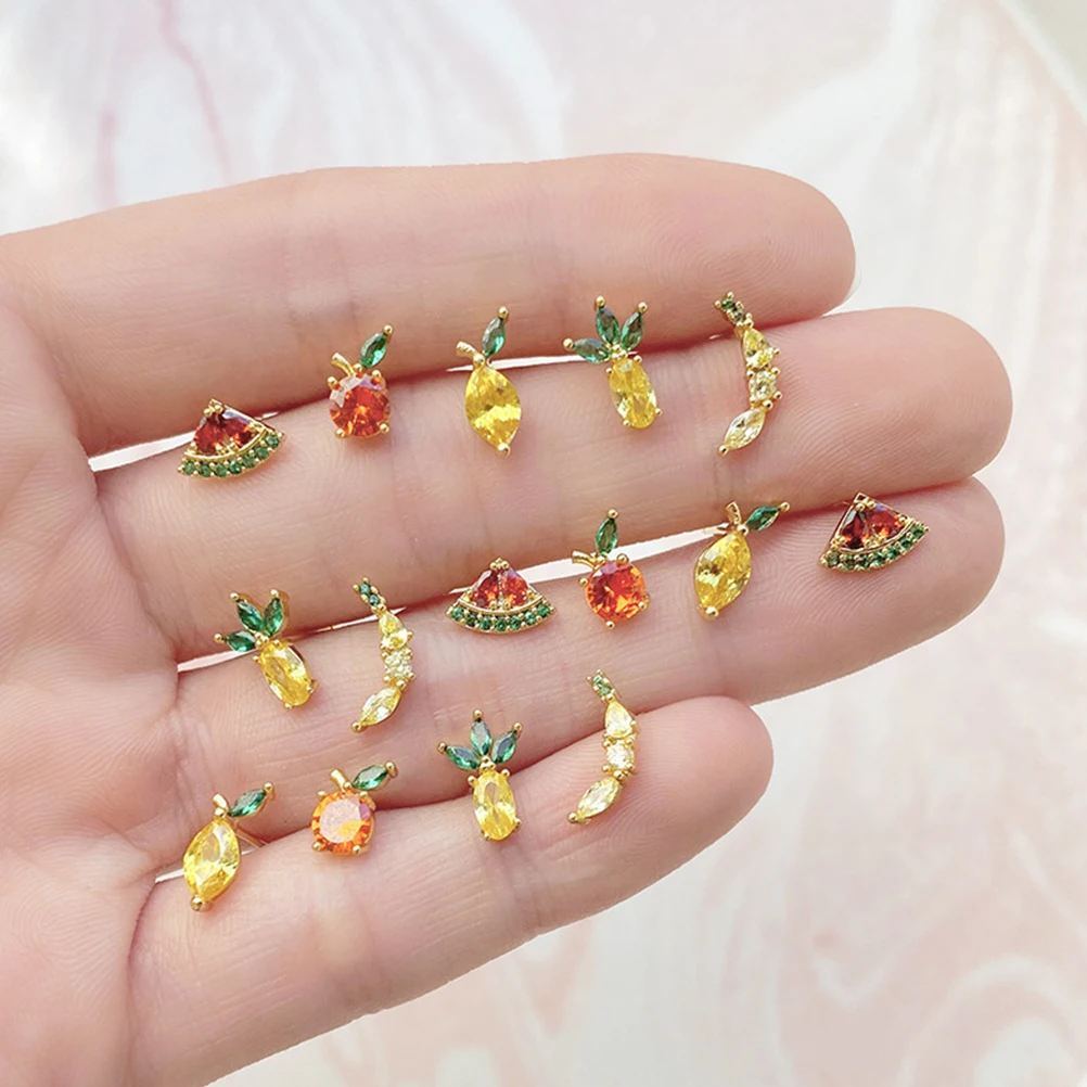 

Tropical Fruit Earrings Zircon Ear Studs For Women Creative Design Lovely Jewelry Daily Wear Long Lasting Skin-Friendly