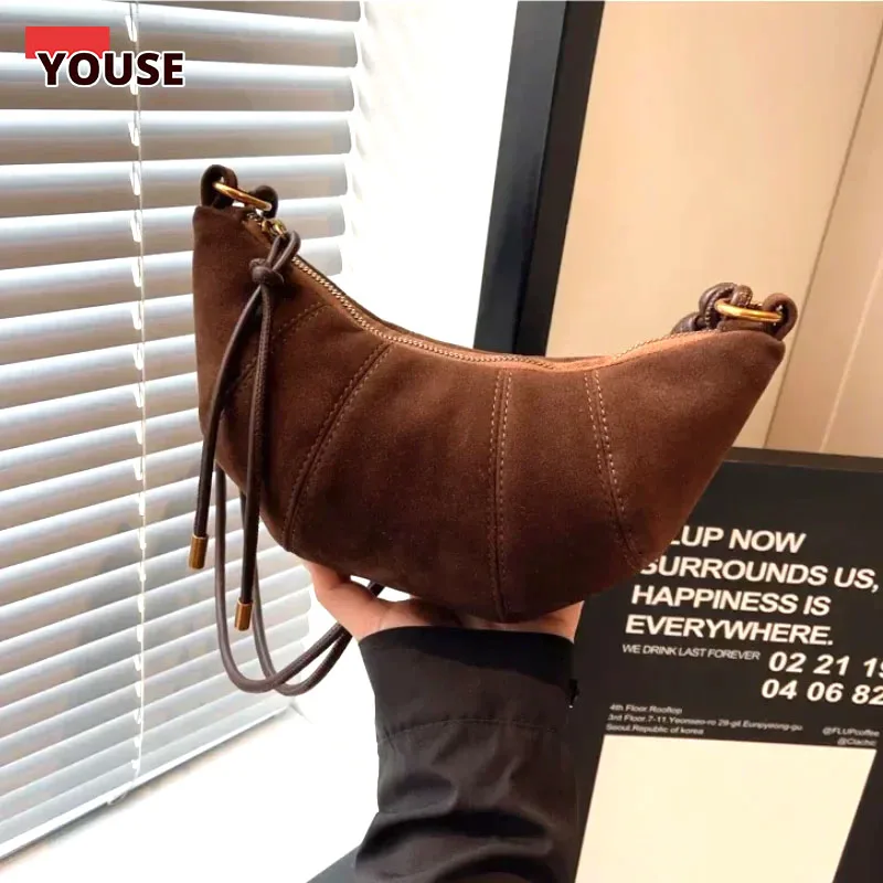 

Crescent Shoulder Bag Solid Color Full-Grain Leather with Adjustable Knot Strap & Tassel Zipper Pull | Hand-Stitched Seams