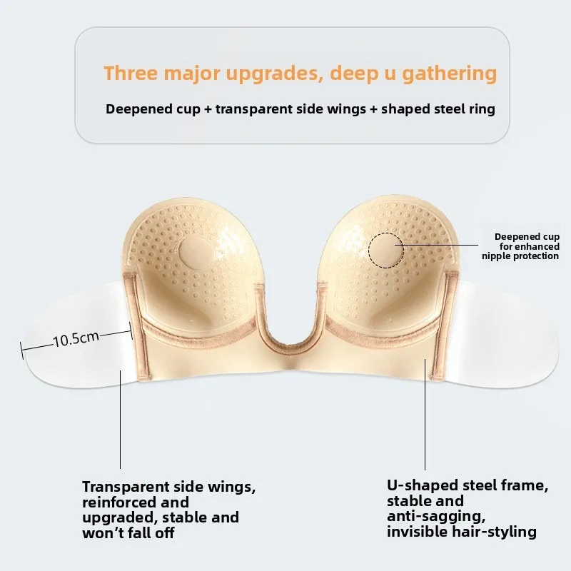 لاصق البرازيلي رفع عميق U يغرق لزجة غير مرئية حمالة قطعة واحدة الجانب الجناح رفع لاصق سيليكون الحلمة يغطي فستان