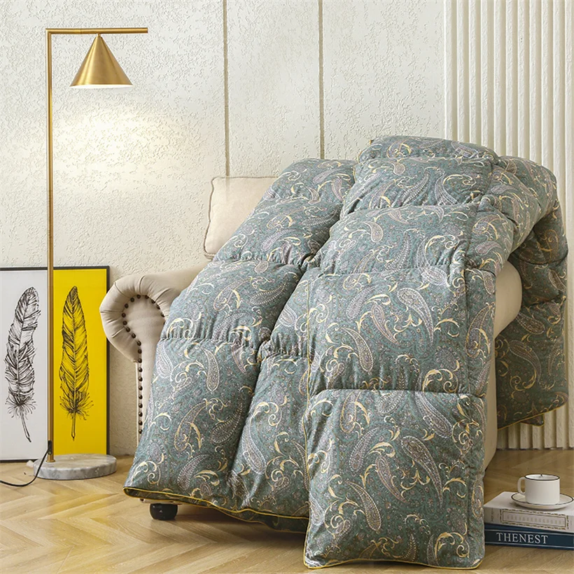 Luxury 100% White Goose Down Quilt Autumn Winter Warm Feather Duvet Double Queen King Size 3D Bread Printed Warmth Comoforter