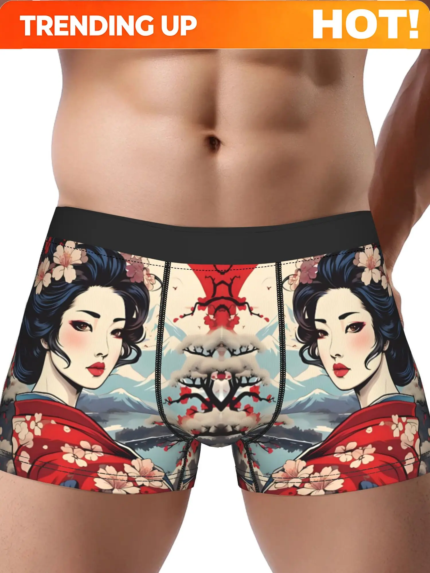 Japanese Geisha Men Underwear Printed Boxer Briefs