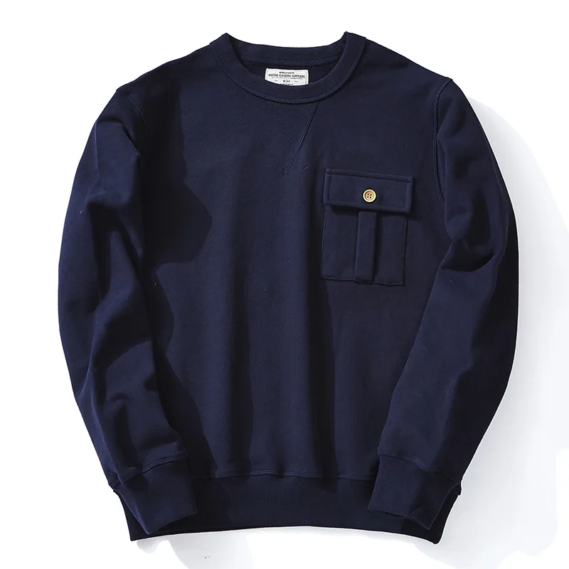 

Men's Amekaji 490g Heavyweight French Terry Sweatshirt - Solid Color Crew Neck Pullover Kangaroo Pocket Thick Hoodie